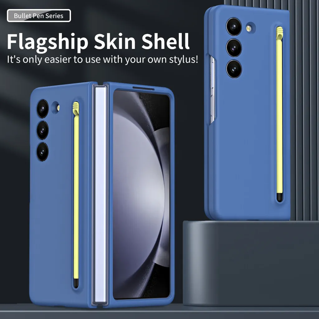 Custodia per Samsung Galaxy Z Fold 6 sottile e opaca con protezione dello schermo e penna a sfioramento blu - 6