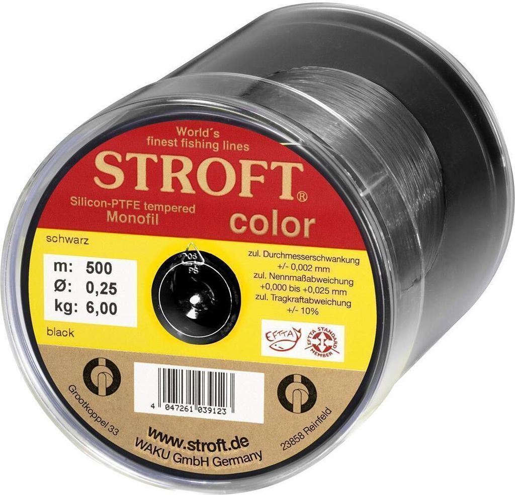 STROFT Color Monofile Angelschnur Schwarz 0,18mm 3,1kg 1000m