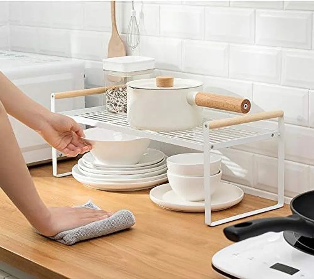 Étagère à herbes de cuisine en fer et bois blanc, organiseur 35cm