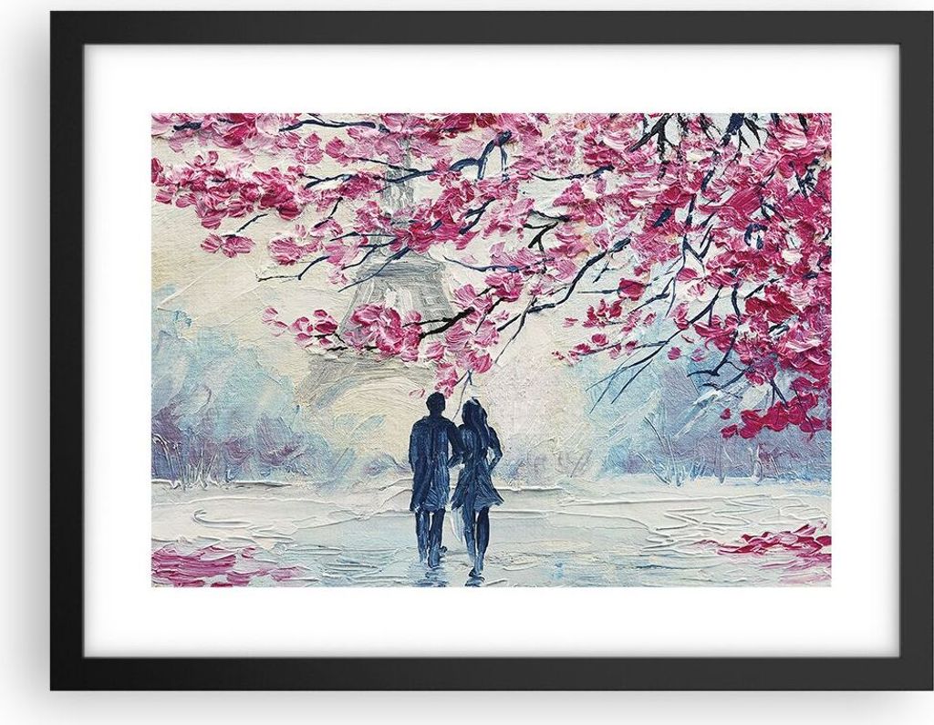 Gerahmtes Poster - Schwarzer Rahmen - Paar Paris Baum - 40x30 cm - Wand Bild - Wanddeko - Wandbilder - Kunstposter - Wandposter - Bilderrahmen - Bi...