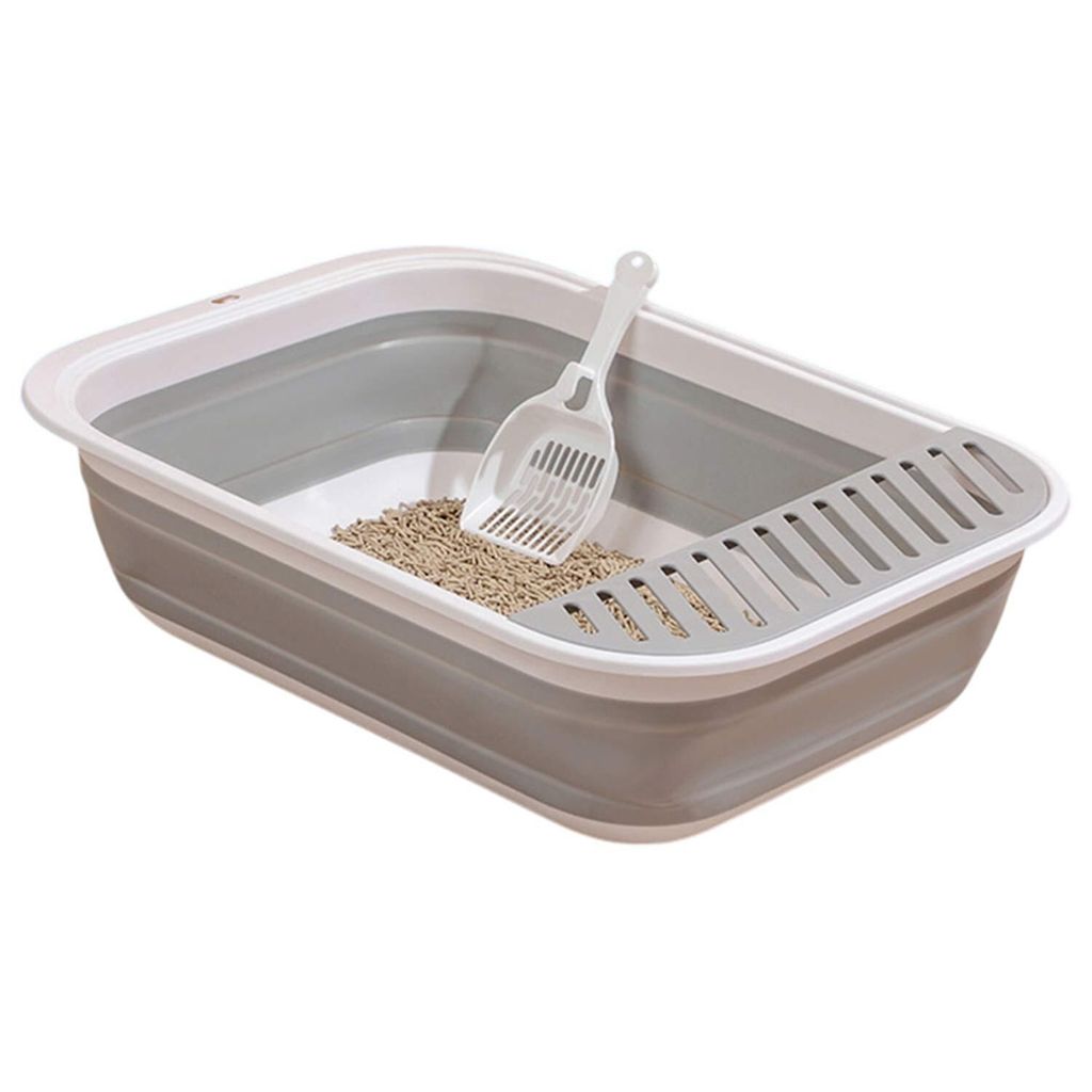 Katzentoilette Flach Kleine, Faltbare Katzenklo mit Schaufel, Garu, 46x34x12cm