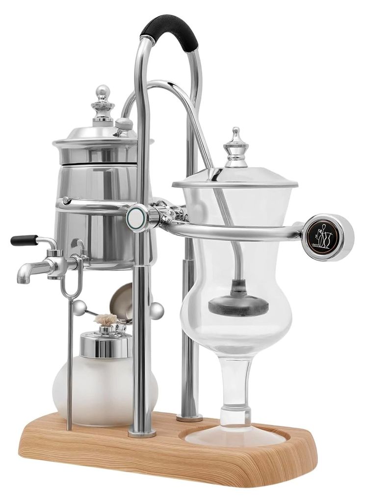 Kaffeemaschine, Antike Kaffeekanne mit 180° Wasserhahn-Drehwinkel, Vakuum-Kaffeebereiter für gewerbliche und private Nutzung 23,5x12x38cm (Silber)