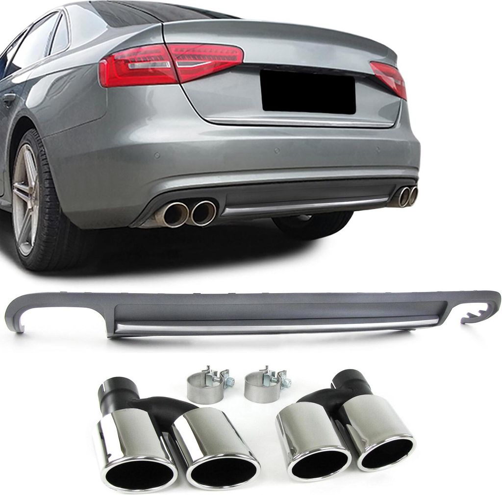 Sport Heck Diffusor Einsatz mit Endrohren Set für Audi A4 B8 Limo Avant 07-11