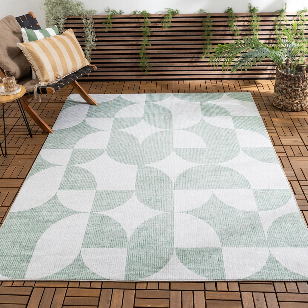 Gartenteppich Abstrakt - Groovy Tiles Grün - 80x150 cm - Balkon, Garten / Terrasse, Wintergarten - FRAAI | Home & Living - Modern, Retro