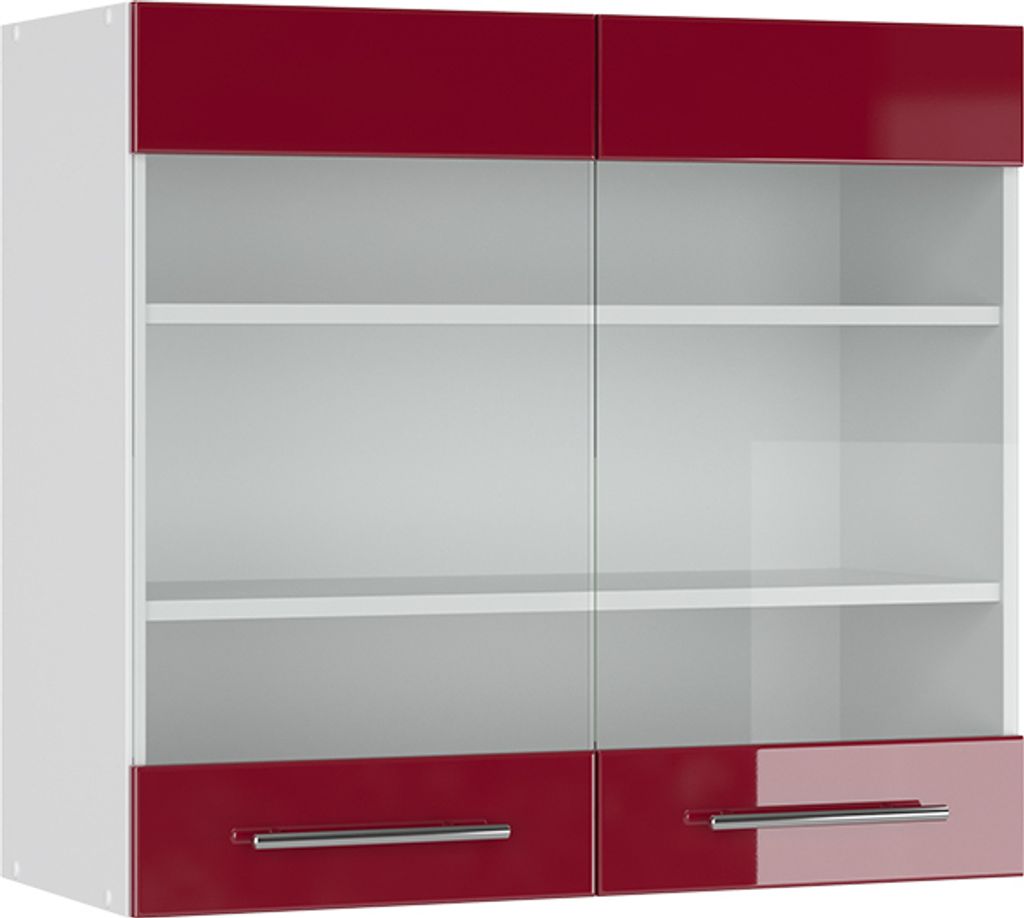 Küchenglasschrank Vicco Fame-Line Bordeaux Hochglanz 80 cm, Produktbild 