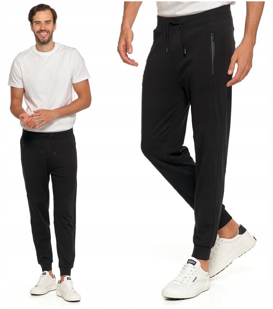 Moraj Herren Jogginghose mit Bündchen, mit Reißverschluss, mit Taschen, glatt – Schwarz, Größe XXL