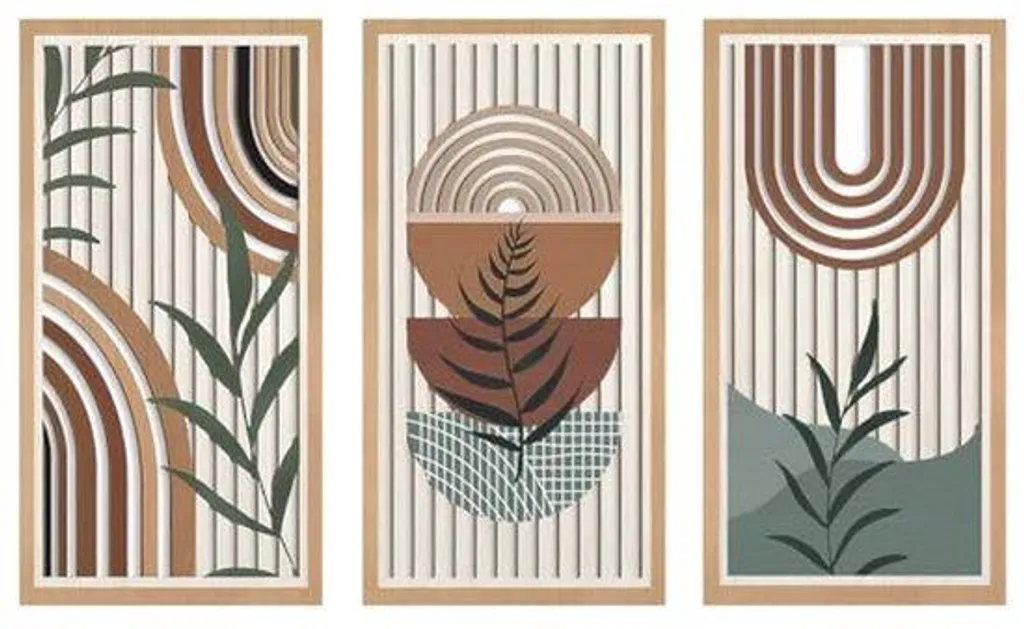 Lot de 3 décorations murales en bois bohème chic aux motifs géométriques