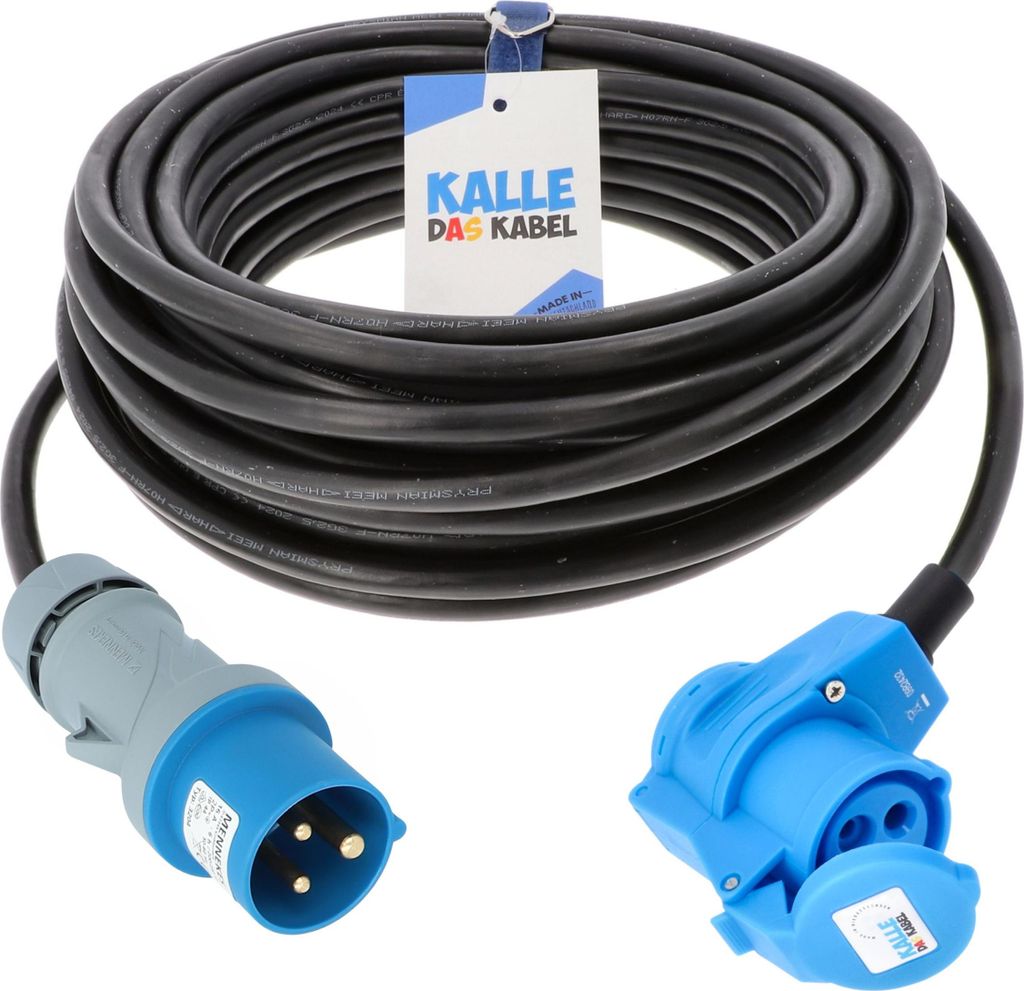 KALLE DAS KABEL Verlängerungskabel CEE-Stecker-Winkelkupplung 230V 16A IP44 3G 2,5 mm² 5 Meter Stromkabel Verlängerung Campingkabel