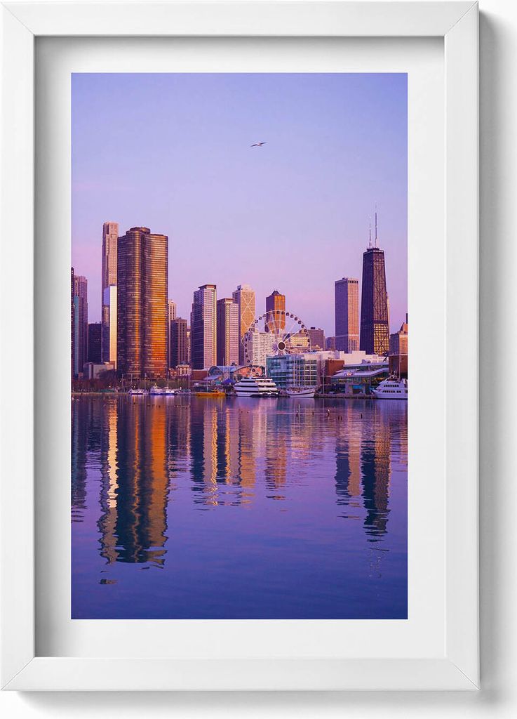 Blick auf USA-Wolkenkratzer– Wandbild mit Rahmen – Gerahmtes Bild – Wanddekoration – 20x30 cm – Weiß