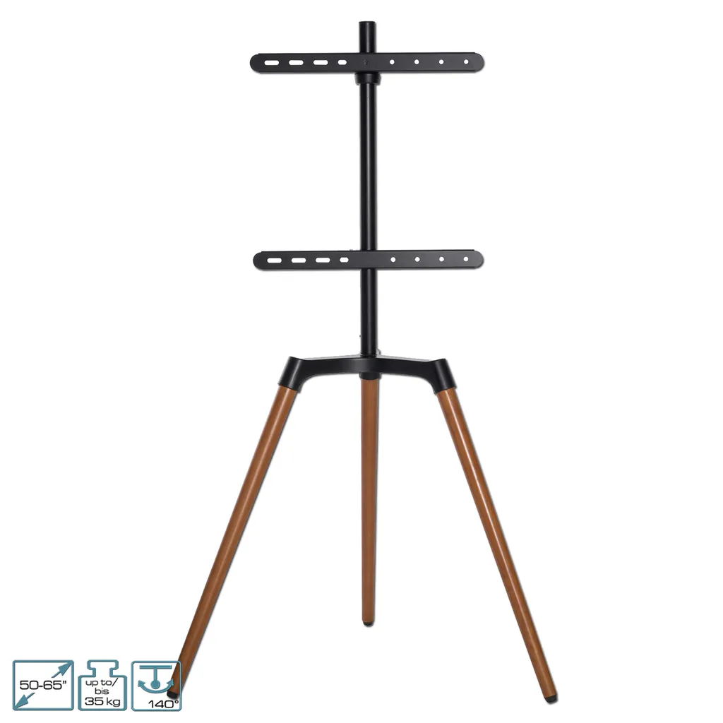 Pied TV Chevalet Design en Bois et Acier - Support Pivotant 65 pouces