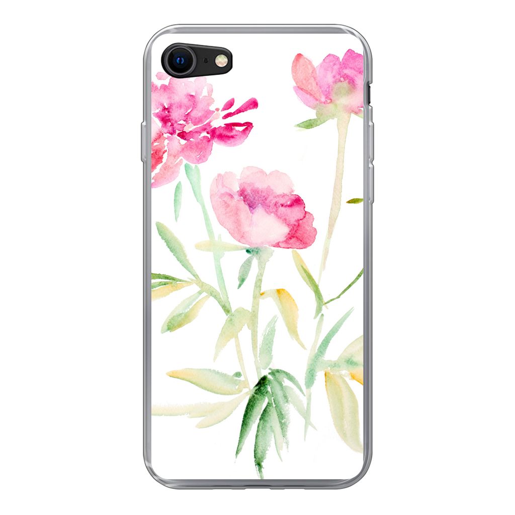 MuchoWow Handyhülle Schutzhülle Hülle für iPhone 7 Blumen - Aquarell - Rosa Silikon Softcase Handy Hülle - Kartenhalter