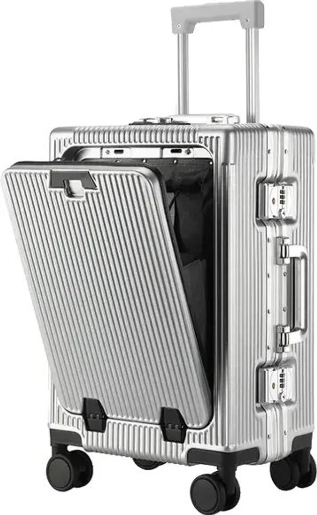Valise cabine 20 pouces argent avec ouverture frontale en ABS et PC