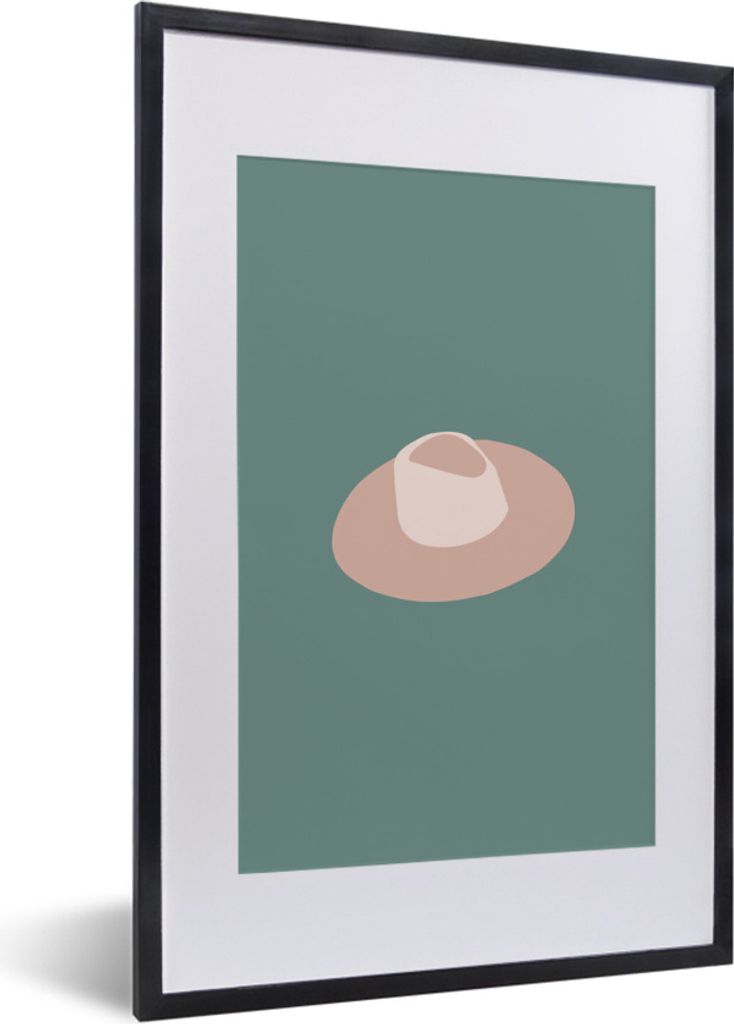MuchoWow Gerahmtes Poster Sommer - Strandhut - Pastell 40x60 cm - Poster mit Schwarzem Bilderrahmen Wandposter Rahmen Foto Bilder - Poster in Rahmen