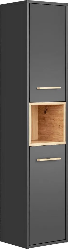 FURNLUX Borneo Armoire Haute 36cm Graphite et Chêne Chic pour Salle de Bain