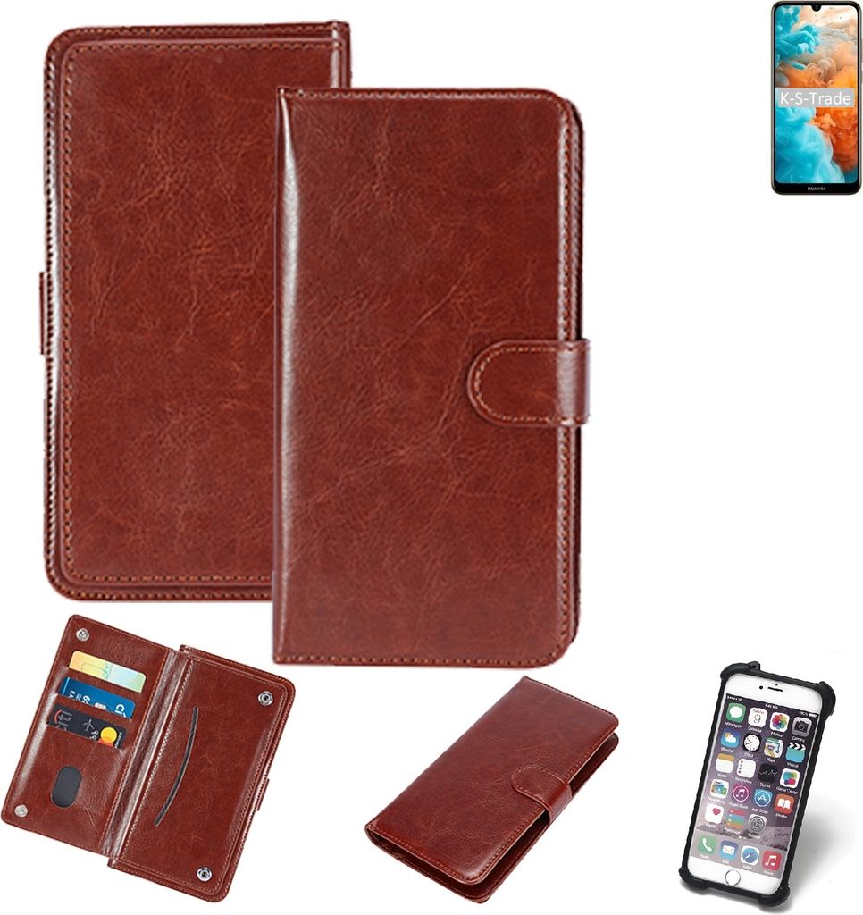 K-S-Trade 360° Hülle kompatibel mit Huawei Y6 Pro 2019 braun Kunstleder Case BookCase WalletCase Kunstlederederhülle Handyhülle, Rundumschutz