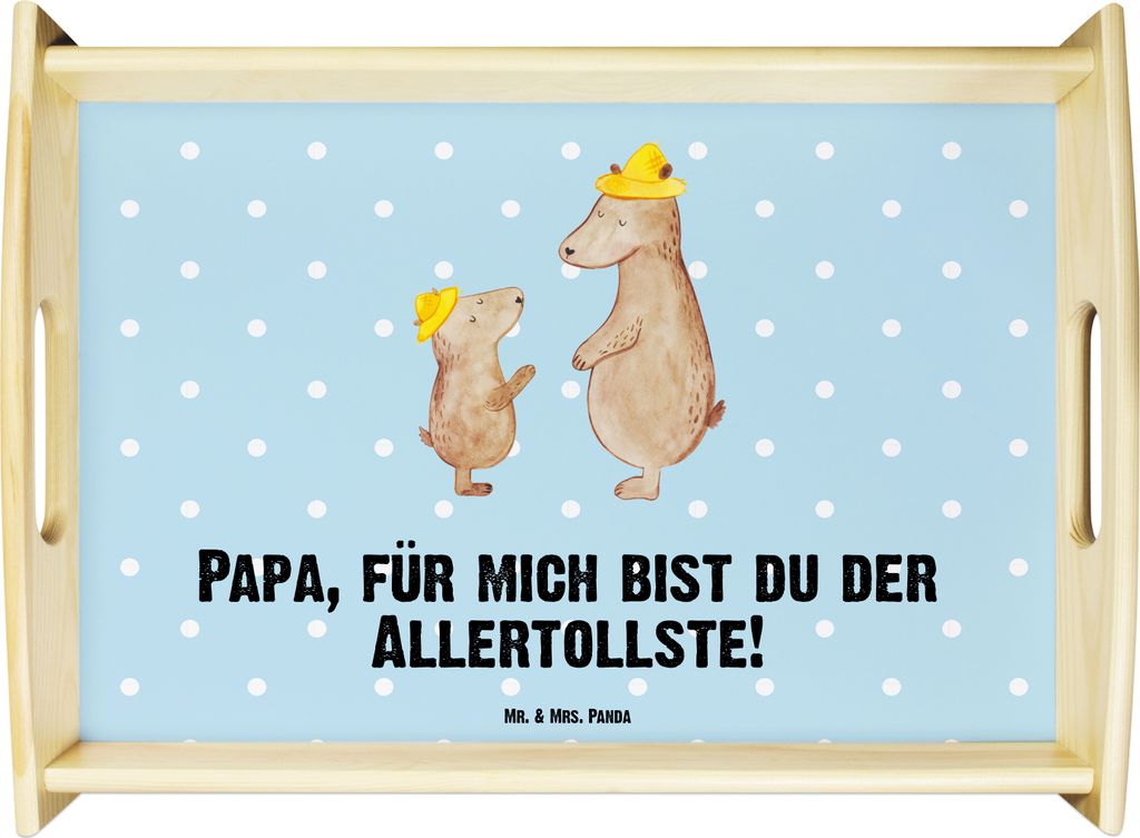 Mr. & Mrs. Panda Servier Tablett Bären mit Hut - Blau Pastell - Geschenk, sofatablett, Familie, Vatertag, Frühstückstablett, Papa, Dad, Mutterta...