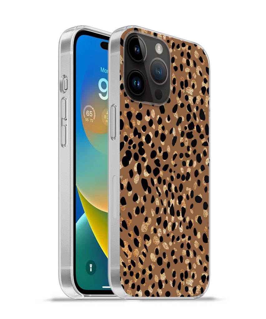 MuchoWow Handyhülle Schutzhülle Hülle für Apple iPhone 14 Pro Max Tiermuster - Luxus - Gold - Braun Silikon Softcase Handy Hülle - Hardcover