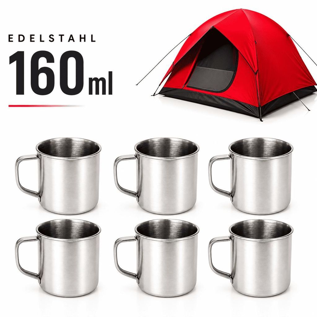 6 Camping Becher Stahl Campingbecher Kaffebecher Espresso Produktbild 