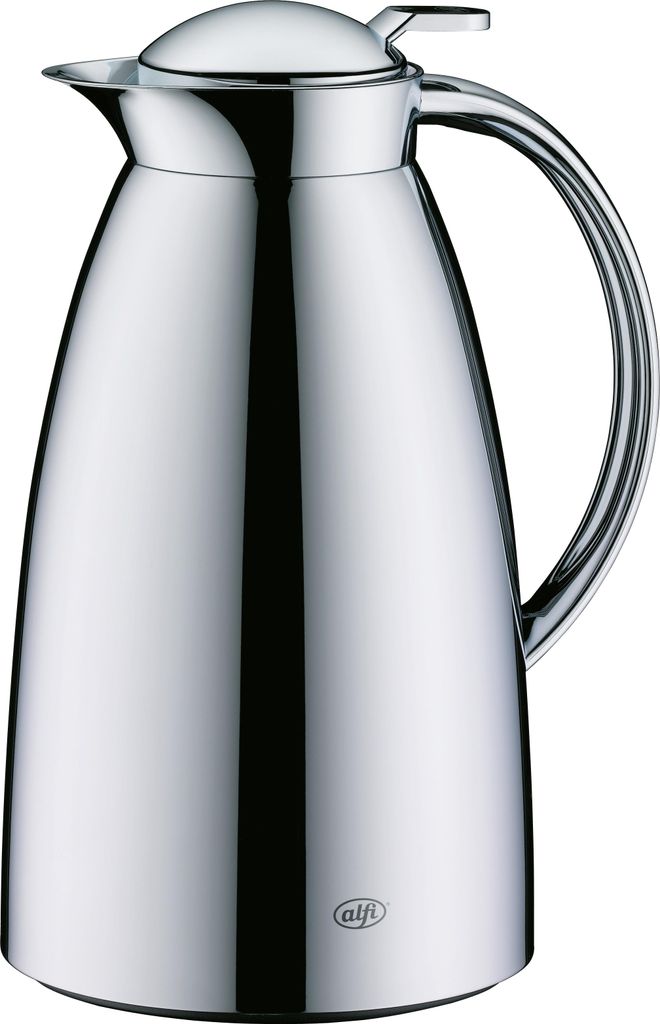 A polished silver alfi GUSTO stainless steel thermos jug.