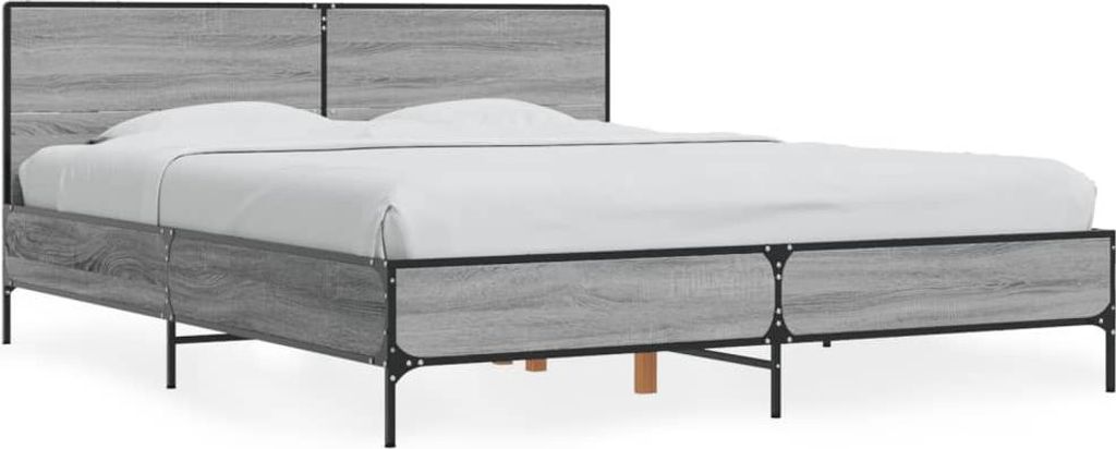 vidaXL Bettgestell Grau Sonoma 160x200 cm Holzwerkstoff und Metall