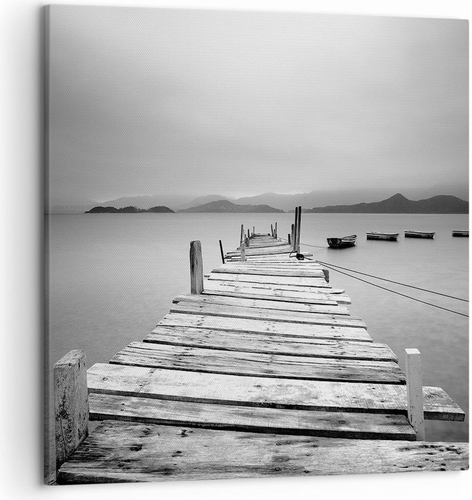 Bild auf Leinwand - Leinwandbild - Brücke See - 50x50cm - Wand Bild - Wanddeko - Wandbilder - Leinwanddruck - Bilder - Kunstdruck - Wanddekoration...