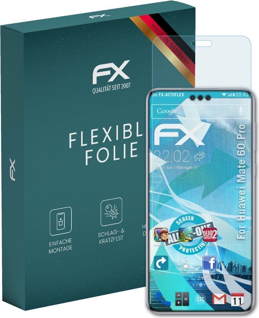 atFoliX FX-ActiFleX 3x Schutzfolie kompatibel mit Huawei Mate 60 Pro Folie