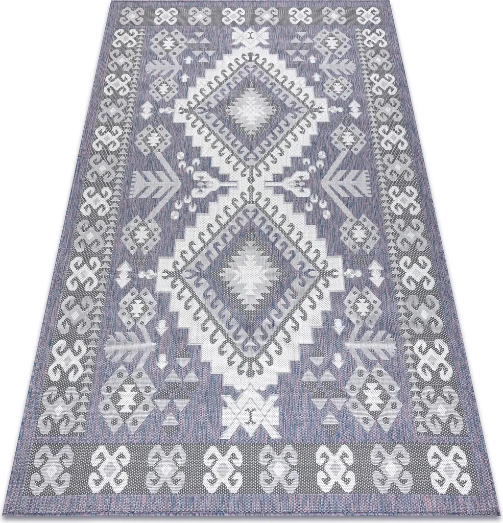 Tapis Aztec 3007 robuste en sisal bleu et rose tissé plat 140x190 cm