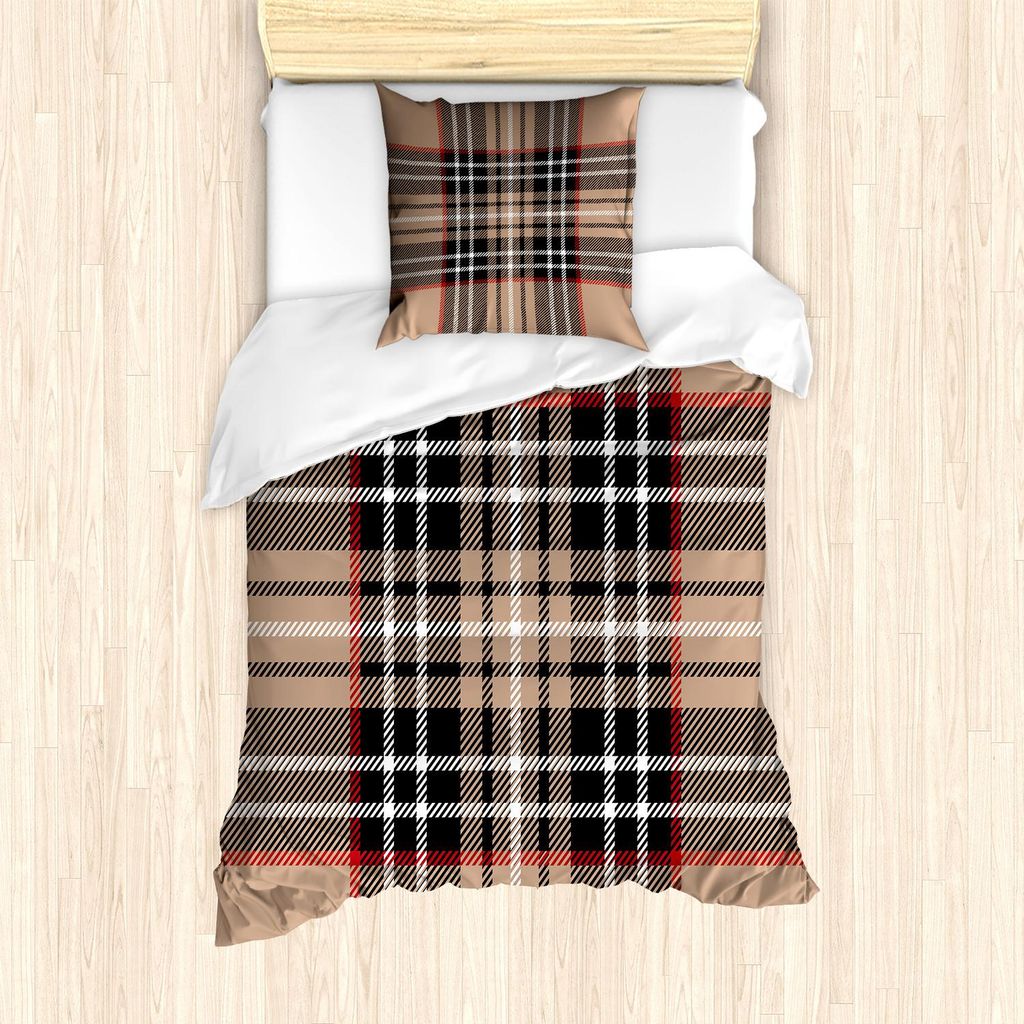 ABAKUHAUS Kariert Bettbezug Set, Klassischer Tartan in der britischen Art-Entwurfs-geometrischen Verzierung gestreift, 135 x 200 cm + 80 x 80 cm, P...