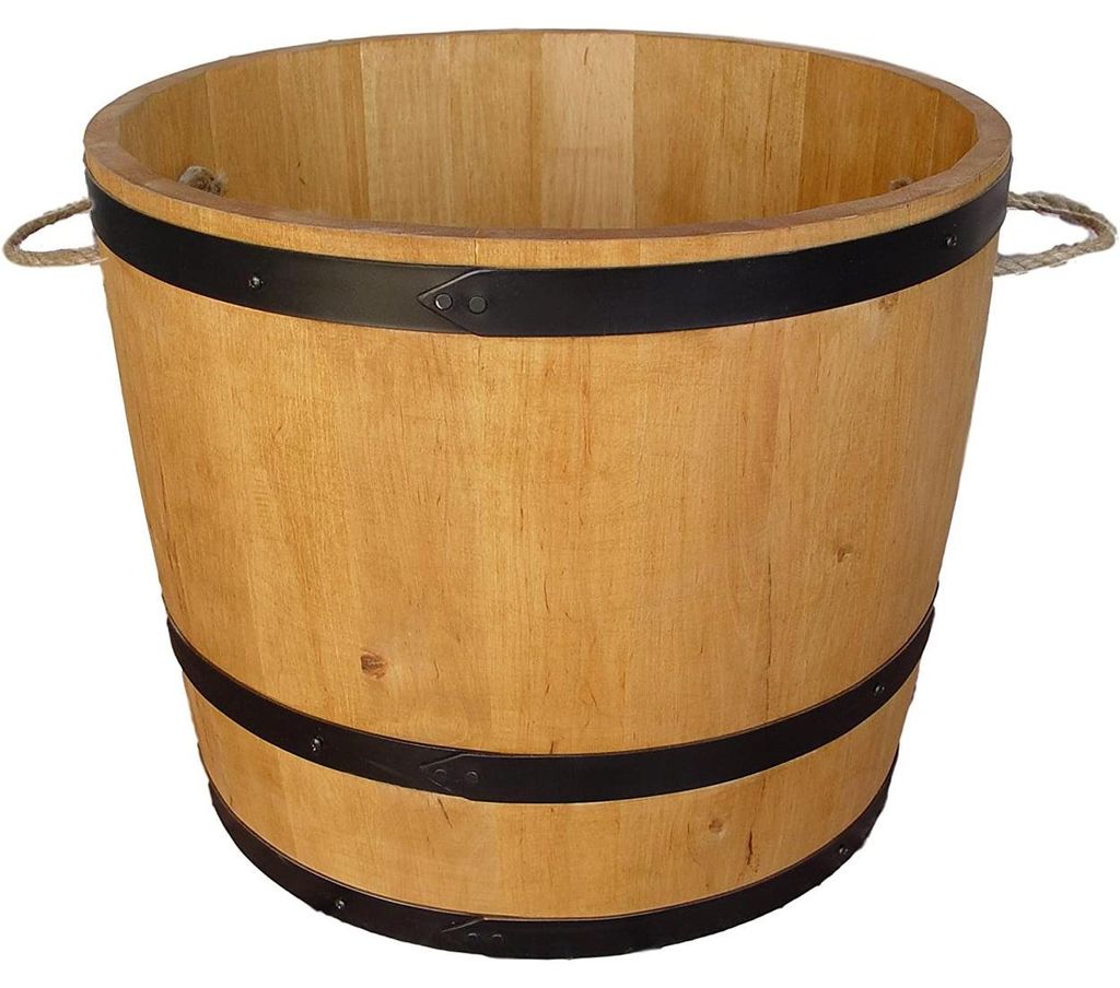Pot de fleurs en bois fabriqué à partir d'un demi-tonneau Image du produit 
