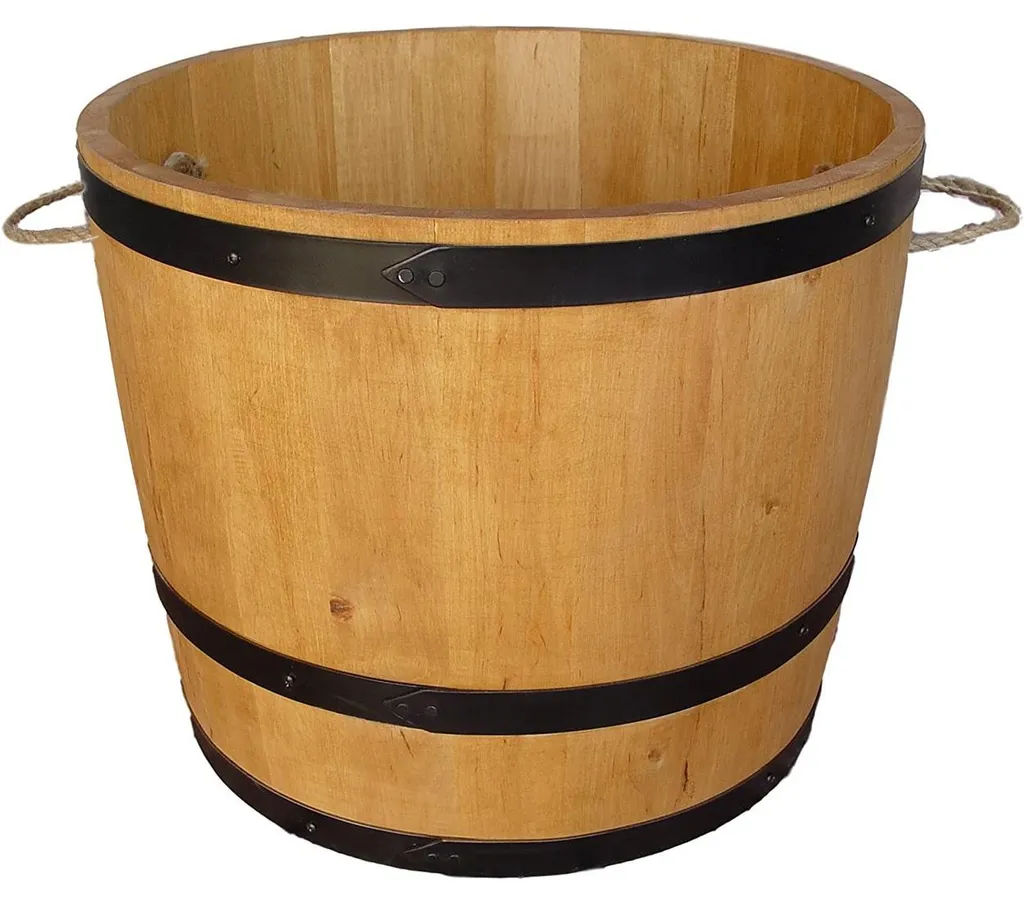 Grand bac à fleurs en bois style tonneau rustique de 50 cm de large