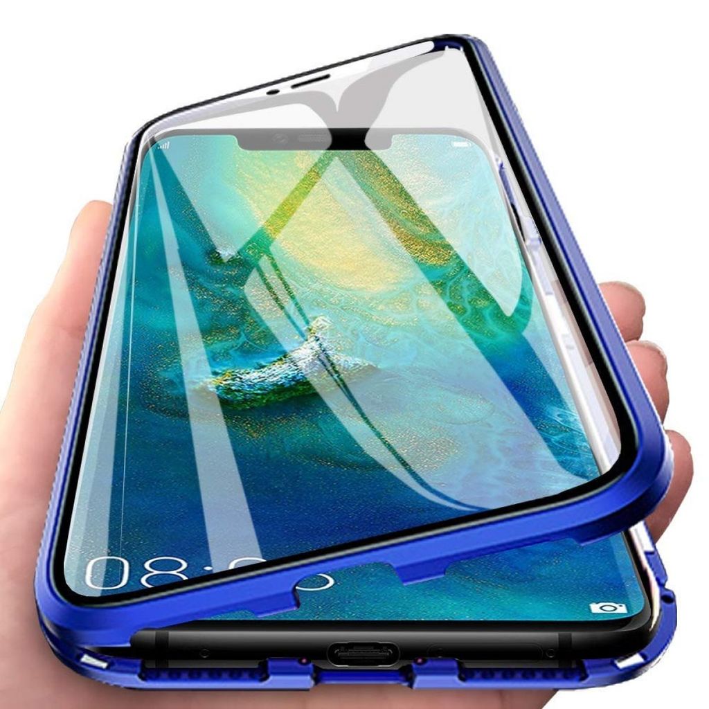 Kompatibel Huawei P30 Pro Hülle,Stark Magnetische Adsorption Metallrahmen Flip Handyhülle 360 Grad Komplett Schutzhülle Gehärtetes Glas Transpa...
