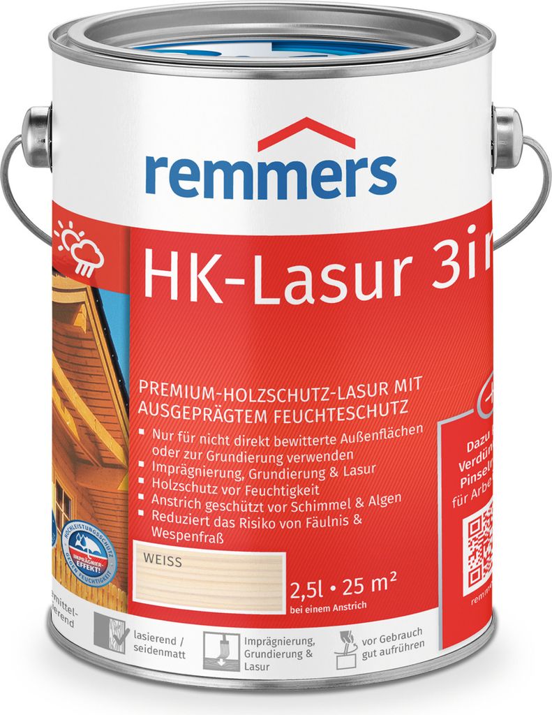 Remmers HK-Lasur 3in1 weiß (RC-990) 2,5 l, Holzlasur aussen Produktbild 