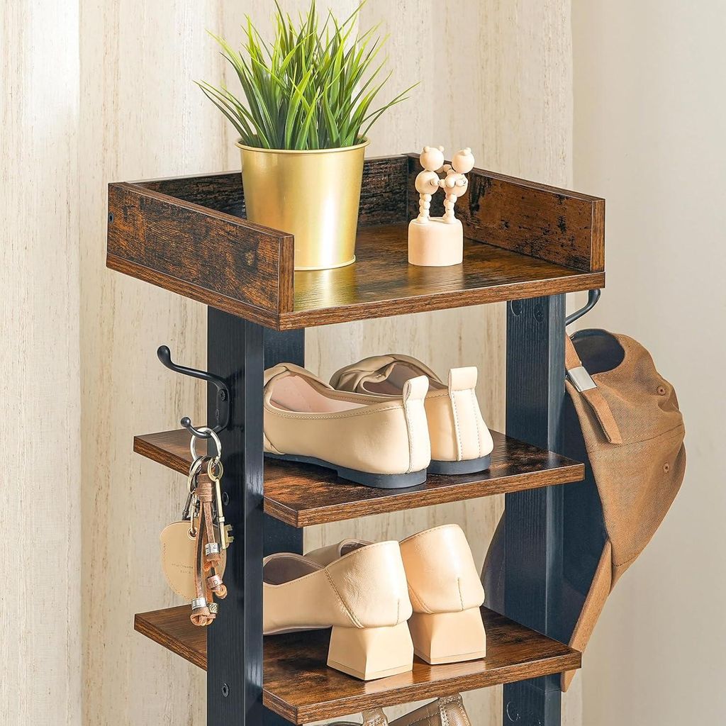 Schuhregal, vertikales Schuhregal, 7-lagiger Schuhschrank, schmaler Schuhständer mit Umrandung und Haken, platzsparend, für Flur, Wohnzimmer, Sch...