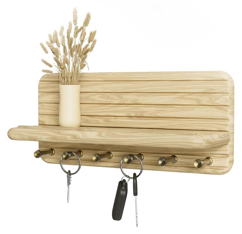 Schlüsselbrett mit Ablage und 6 Haken aus Holz für Flur und Produktbild 