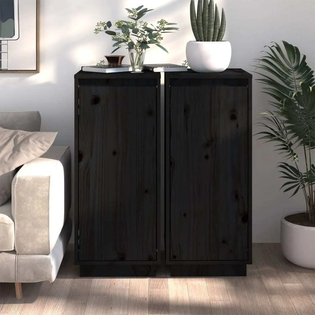 Maison Exclusive Set 2 Credenze Nere in Pino Massello 75cm