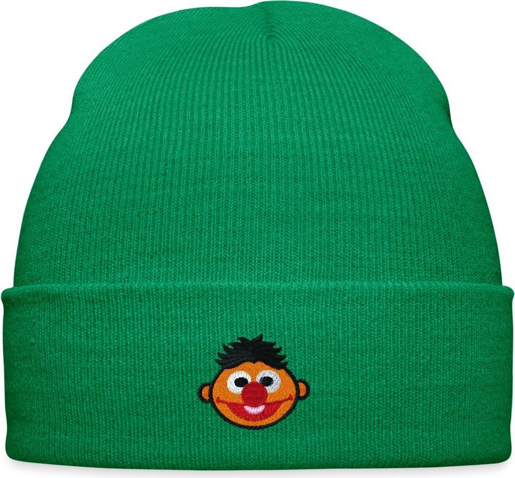Spreadshirt Sesamstraße Ernie Als Stickmotiv Bestickte Wintermütze, One size, Kelly Green