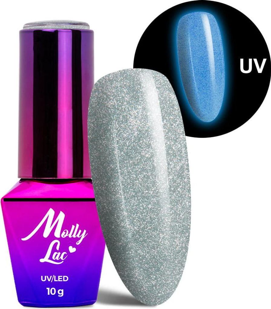 MollyLac Night Glowing Precious HEMA/Di-HEMA-frei, 10 g, Nr. 677, im Dunkeln leuchtender Katzenaugen-Hybrid-Nagellack