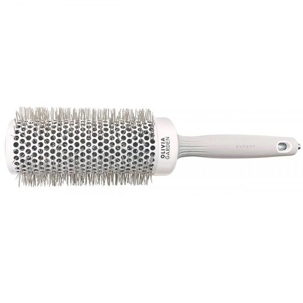 A professional studio shot of a round hairbrush against a white background.