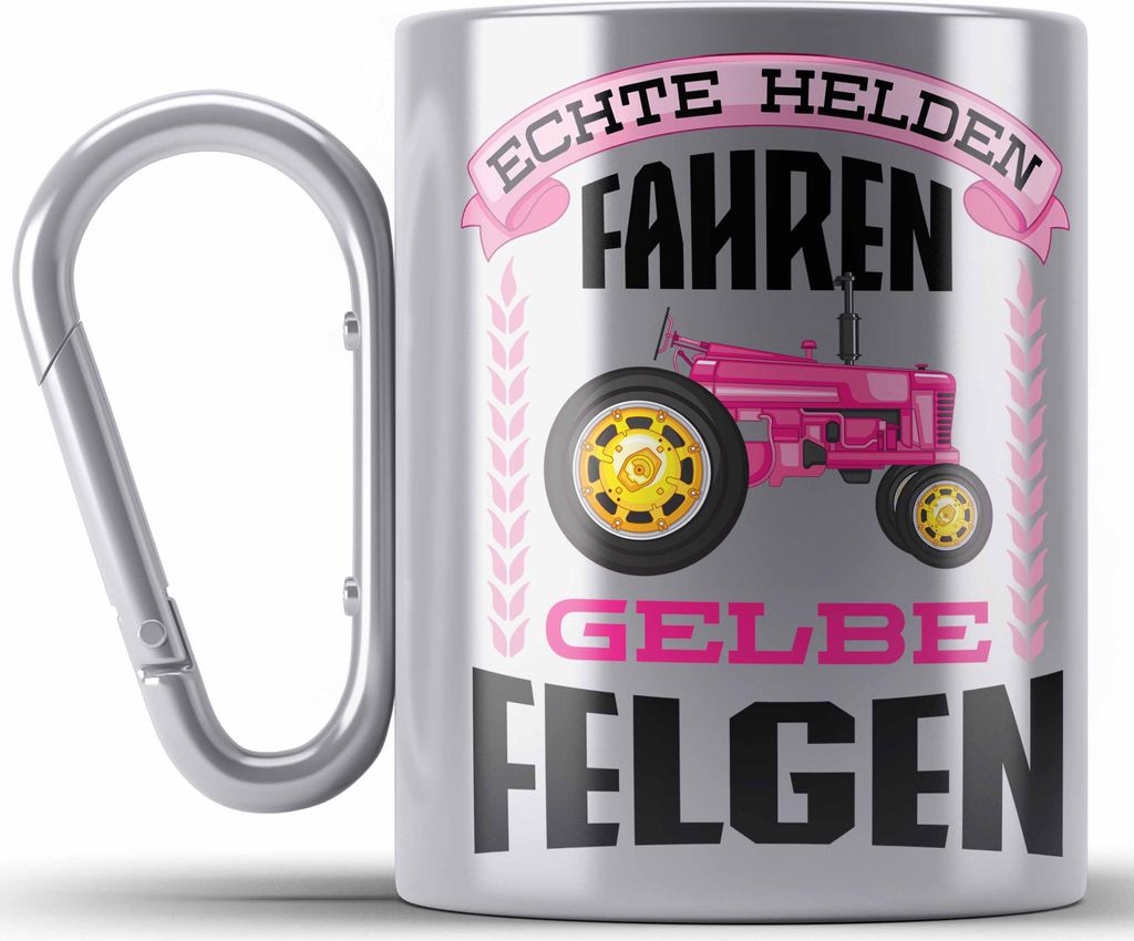 Trendation - Landwirtin Spruch Frau Geschenk Edelstahl Tasse Karabiner Landwirtschaft Geschenke für Männer Traktor Spruch Karabiner Edelstahl Tas...