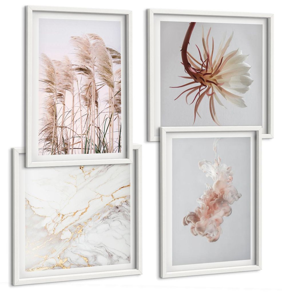 Bilder Set 4-teilig im weißen Rahmen – Wandbilder 4 Stück – gerahmte Poster für Wohnzimmer, Schlafzimmer und Flur – 50x50 cm - 40x60 cm ...