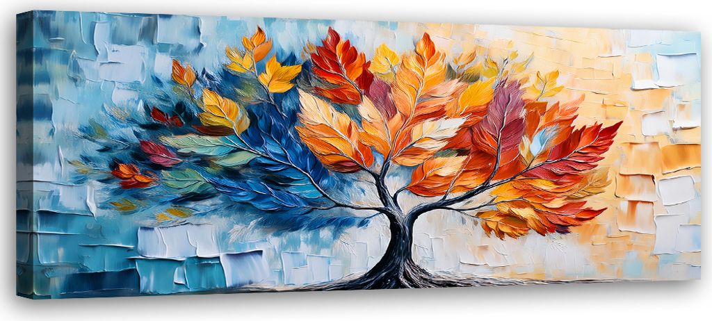 Leinwandbild Baum der Liebe Bunt Blätter Pflanzen 90x30 Feeby Bunt bild für die wand bereit zum aufhängen
