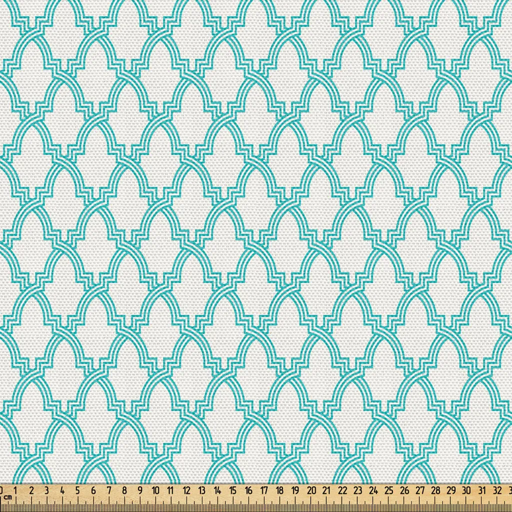 Tissu pour couture DIY turquoise 3 mètres motif ethnique et géométrique