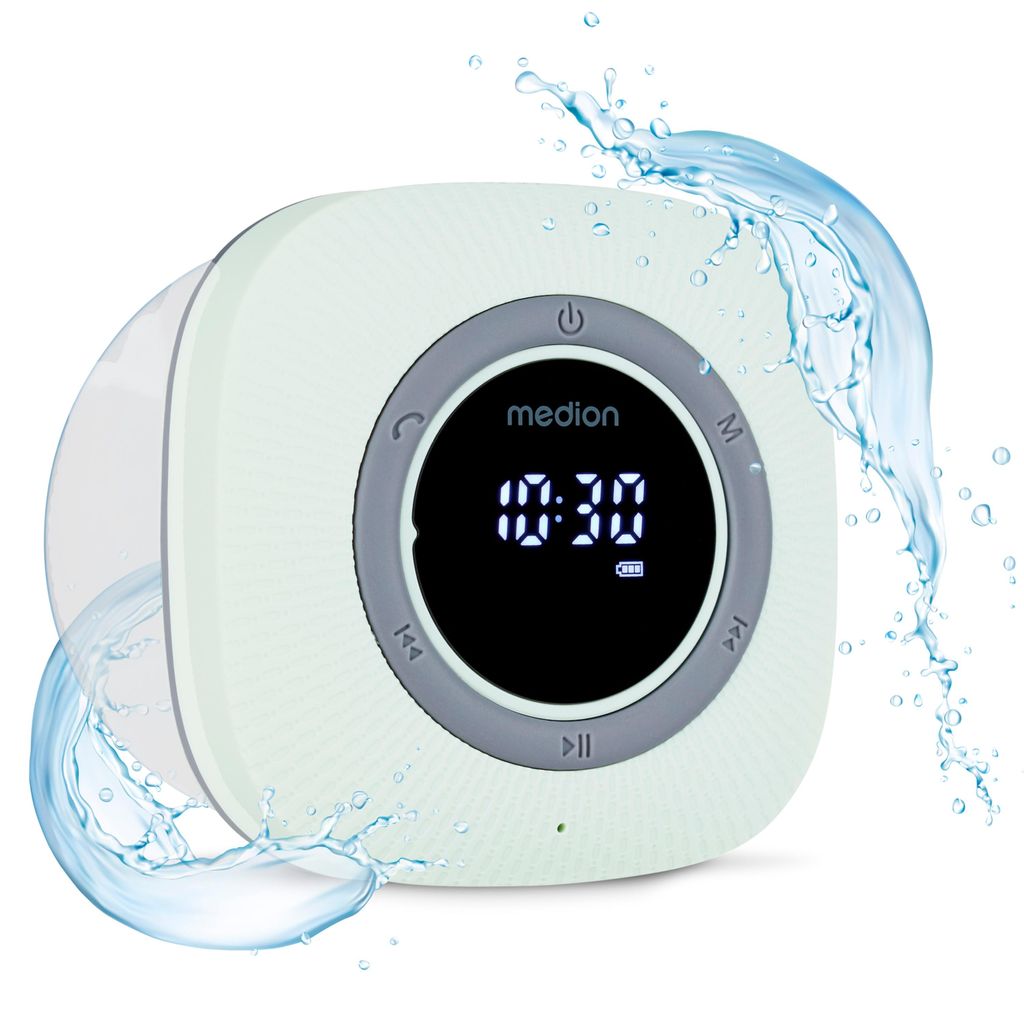 MEDION S66884 Duschradio mit Bluetooth (Badradio, UKW Radio, Saugnapf, LED-Display, IPX6 Wasserdicht, integrierter Akku, MD43884) grün