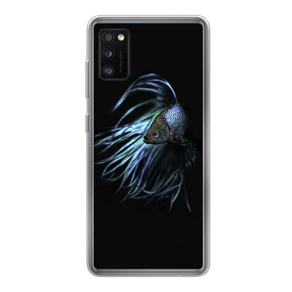 MuchoWow Handyhülle Schutzhülle Hülle für Samsung Galaxy A41 Fisch - Schwanz - Schwarz Silikon Softcase Handy Hülle - Mobiltelefon