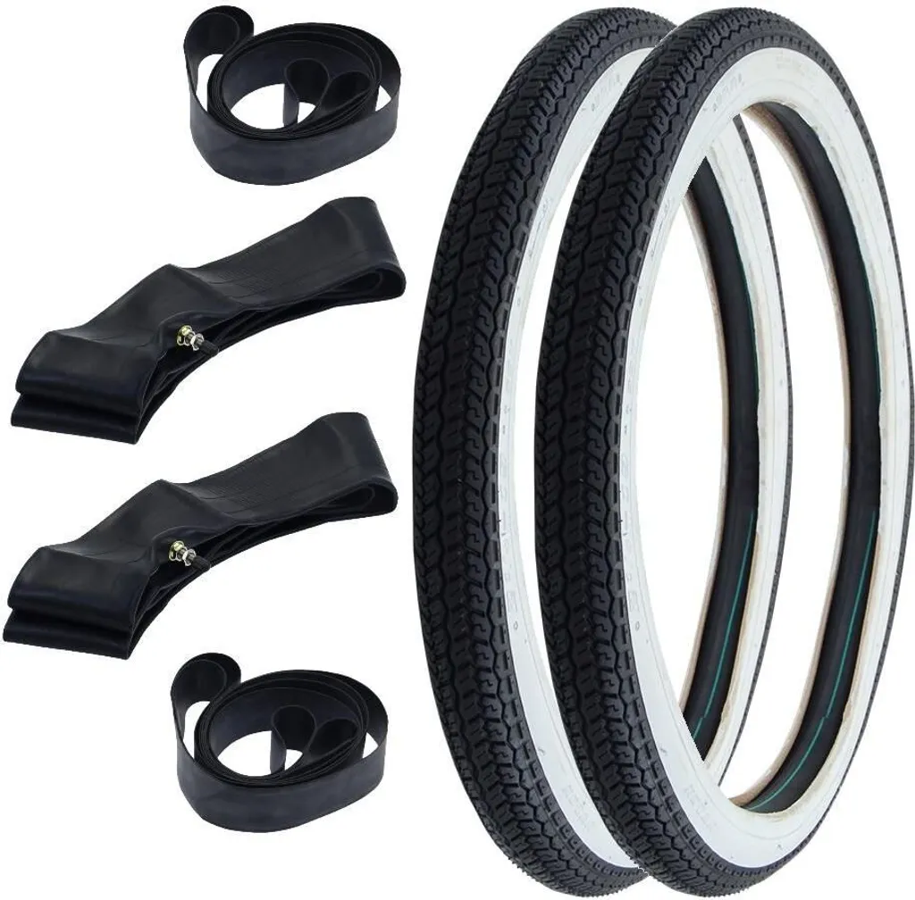 Pack Pneus Cyclomoteur 2.25-19 Flancs Blancs avec Chambres à Air 19 Pouces