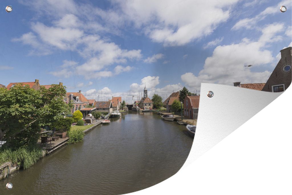 MuchoWow 60x40 cm Outdoor-Poster Gartendeko Sichtschutz Garten Poster für den Garten Kanal mit Booten in Hindeloopen in Friesland