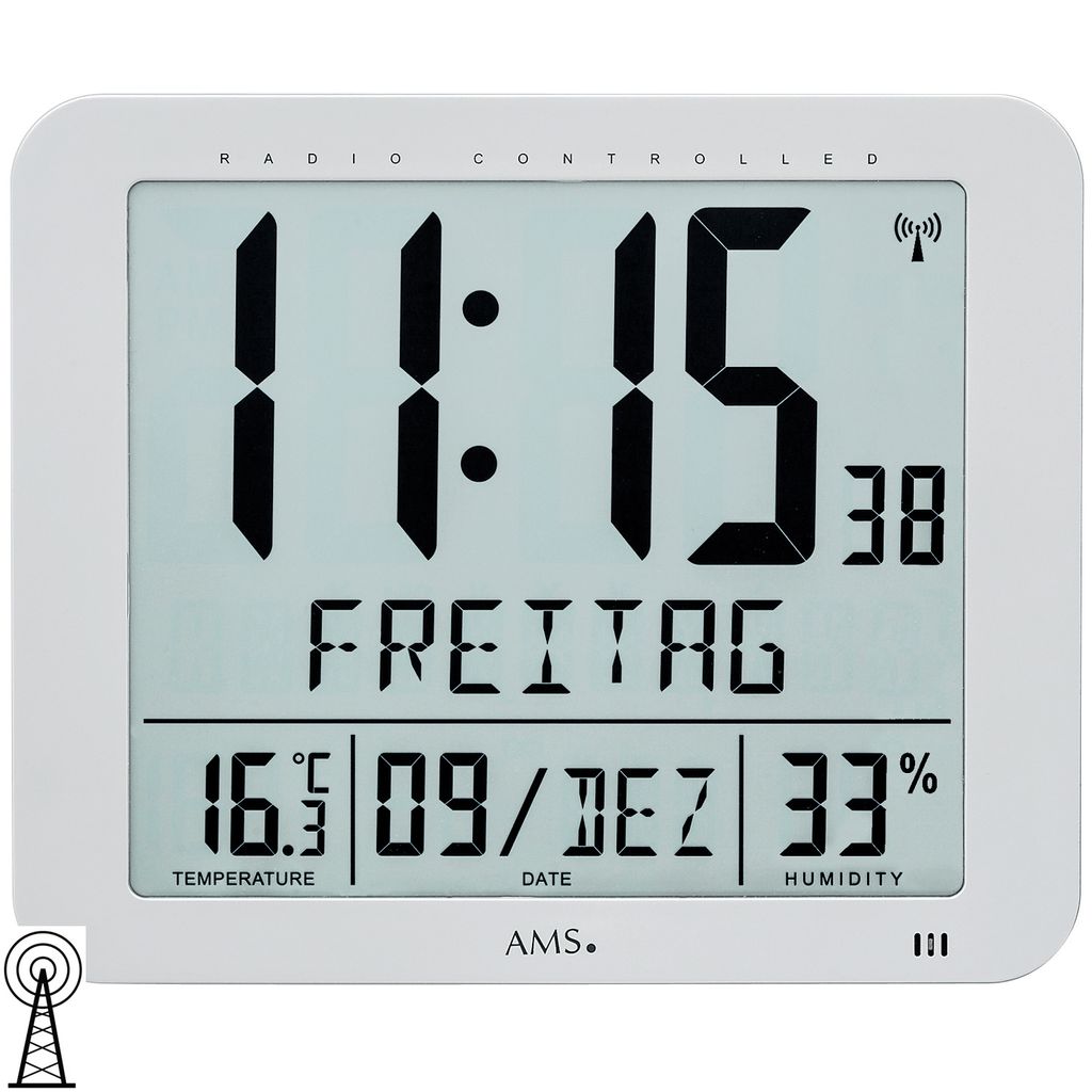 AMS 5884 Wanduhr Tischuhr Funk Funkwanduhr digital Datum Produktbild 