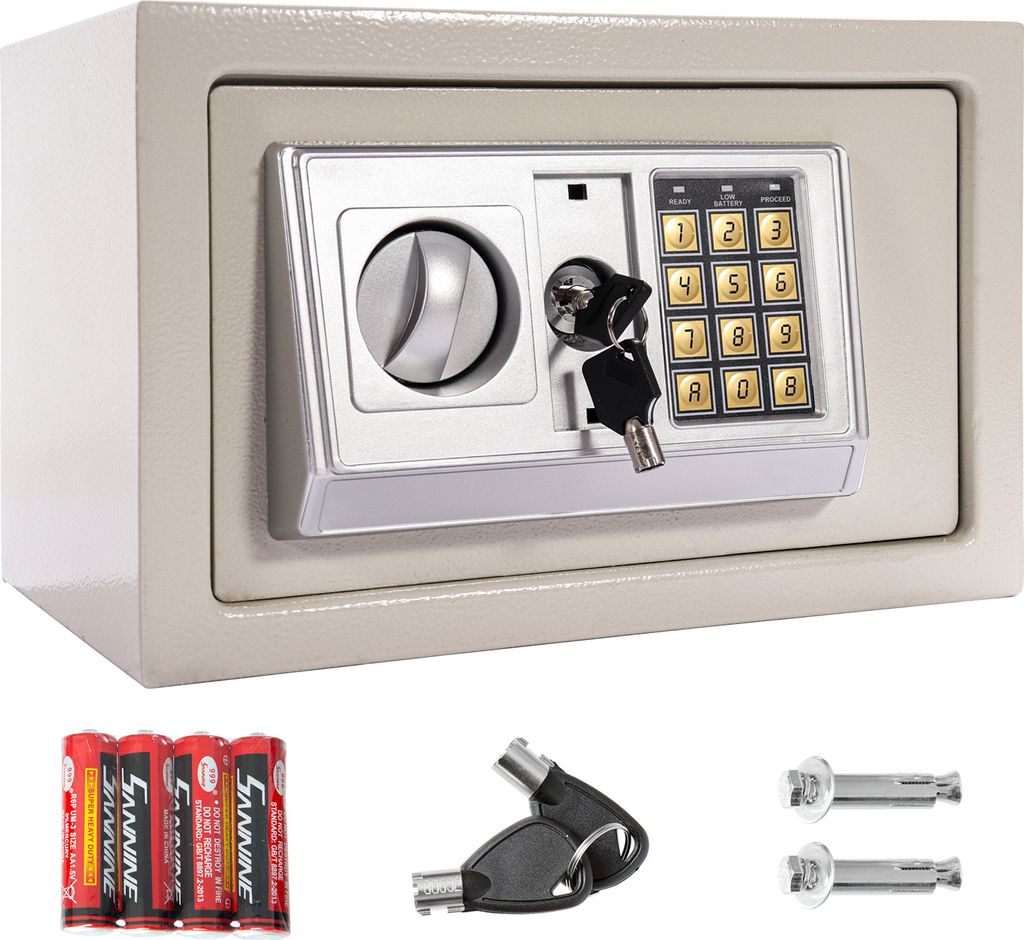 Tresor Elektronik Zahlenschloss 31x20x20cm LED Doppelstahlbolzen Montagematerial Safe Möbeltresor Silbergrau