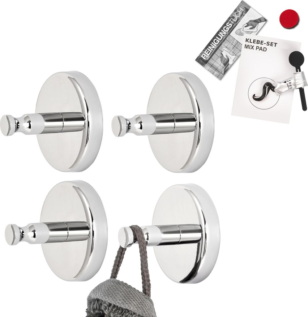 bremermann Bad-Serie LUCENTE - Handtuchhaken 4er Set inkl. Klebeset, aus Edelstahl verchromt