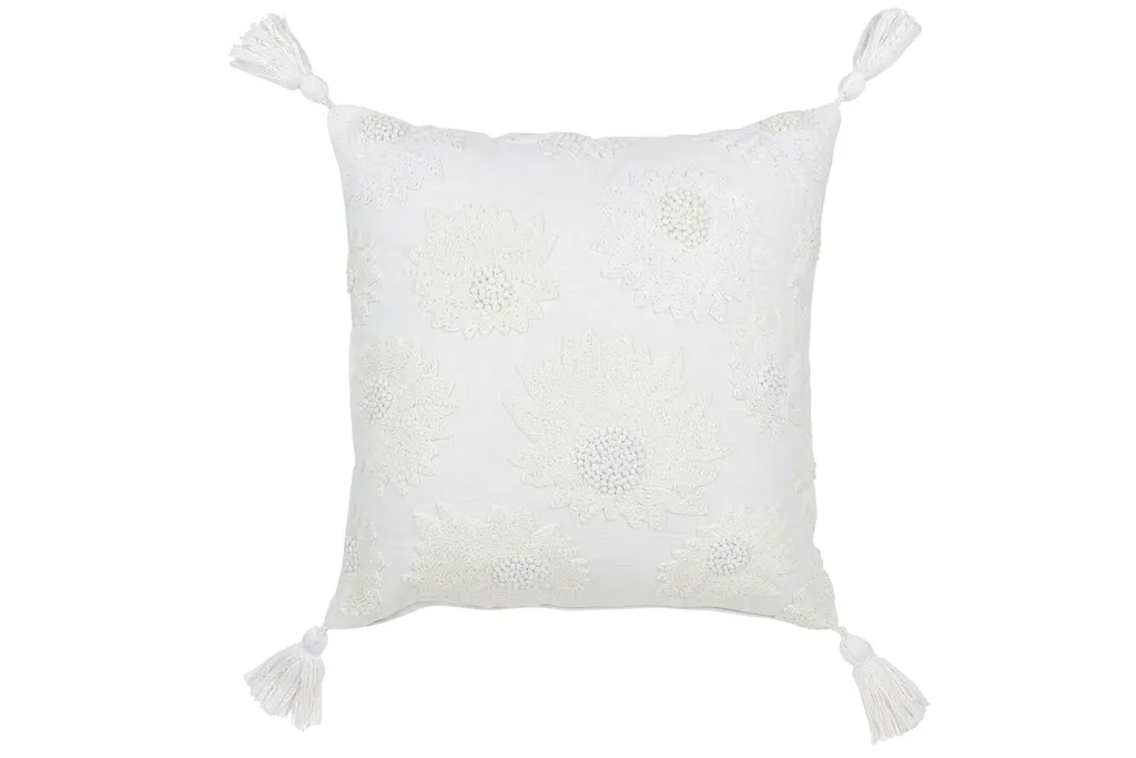 Coussin de Canapé Fleurs en Coton Blanc pour Salon Confortable 45x45cm